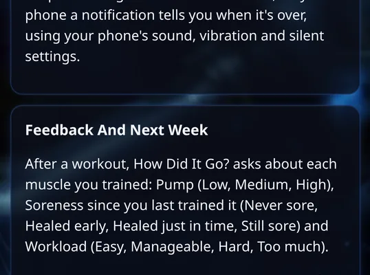 In-app guide section Feedback And Next Week explaining how answers change next week's sets